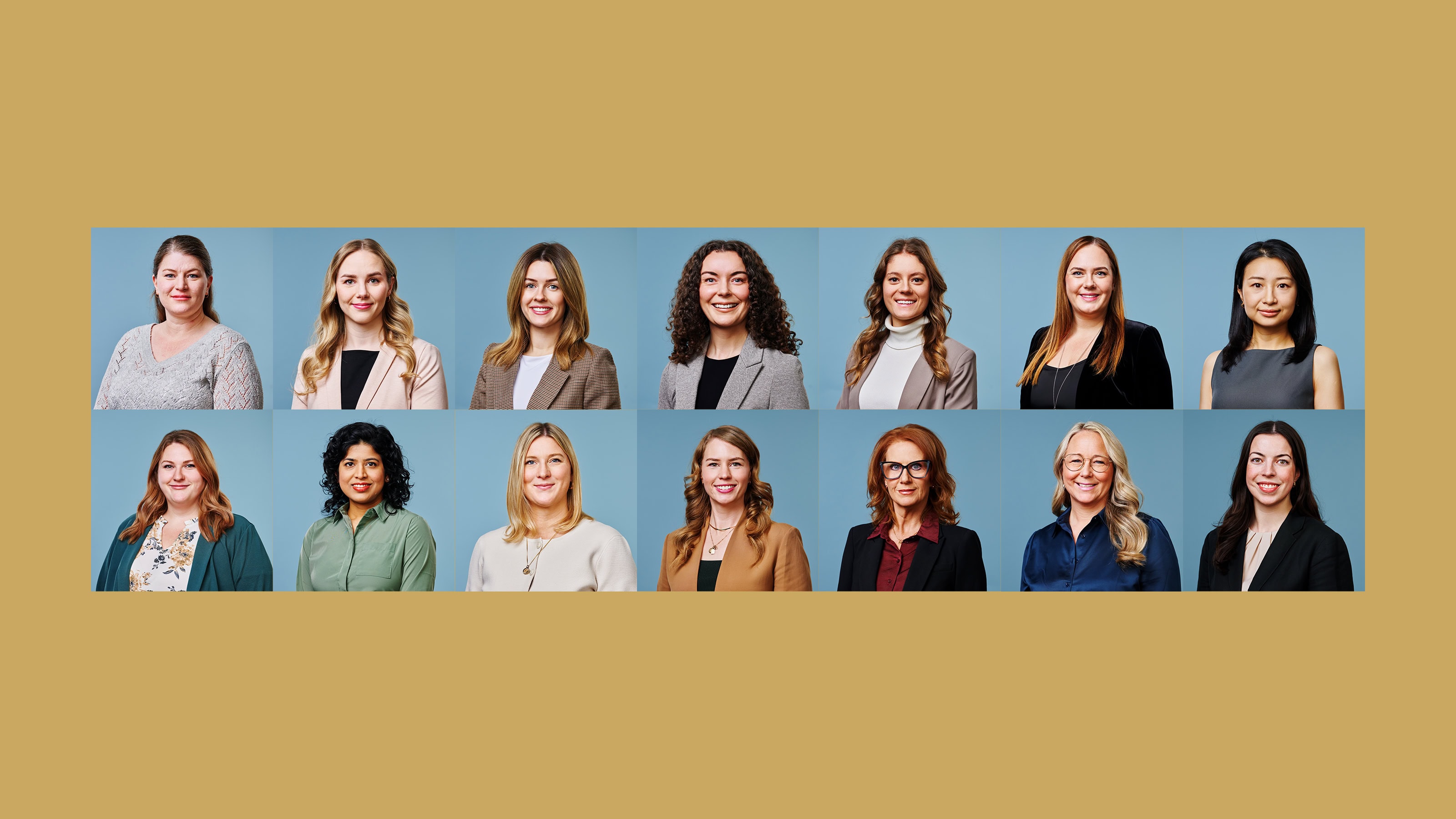 Group of professional women in business attire for corporate headshots.